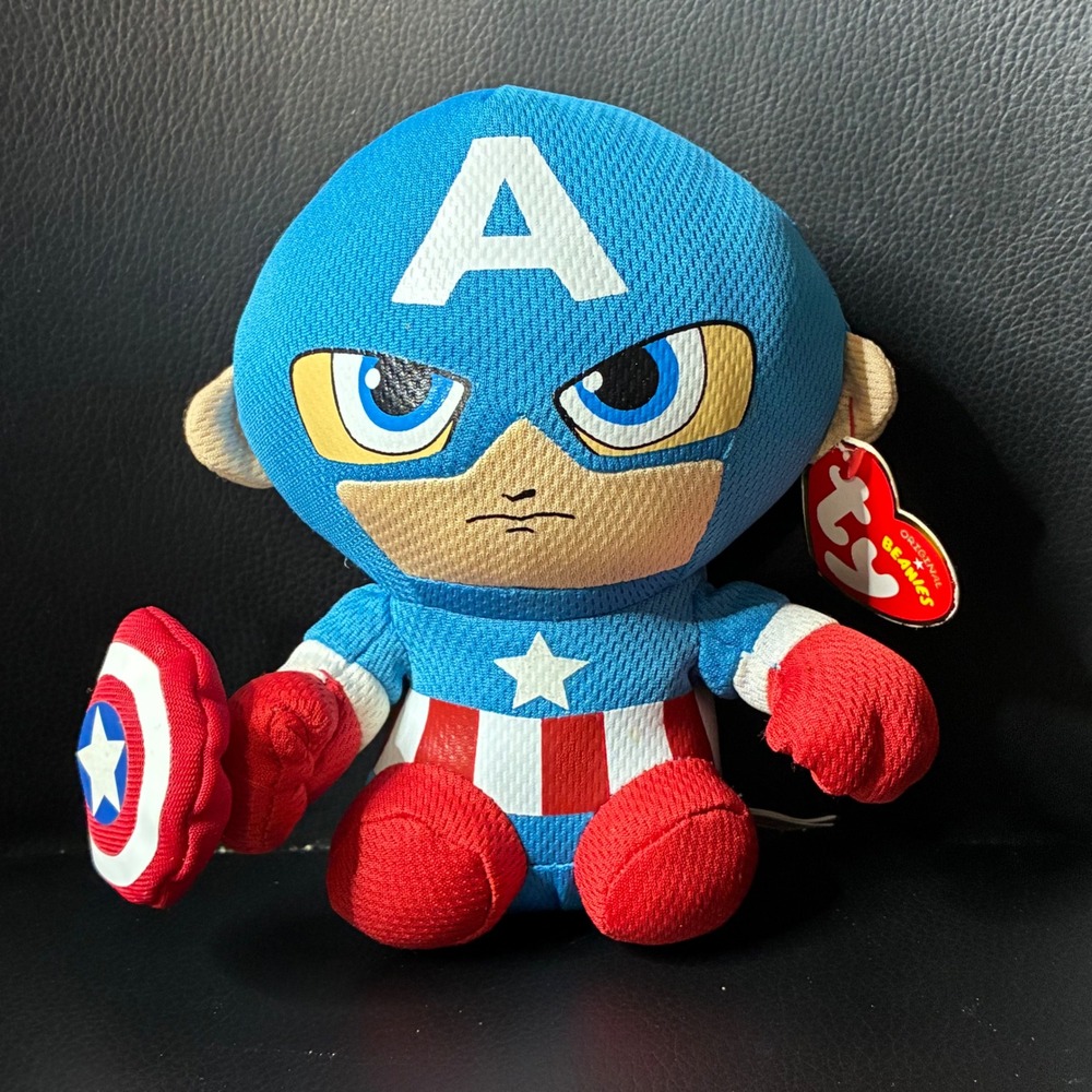 Ty Beanie Baby Marvel Captain America Plush Toy Small Blue New With Tags Shield